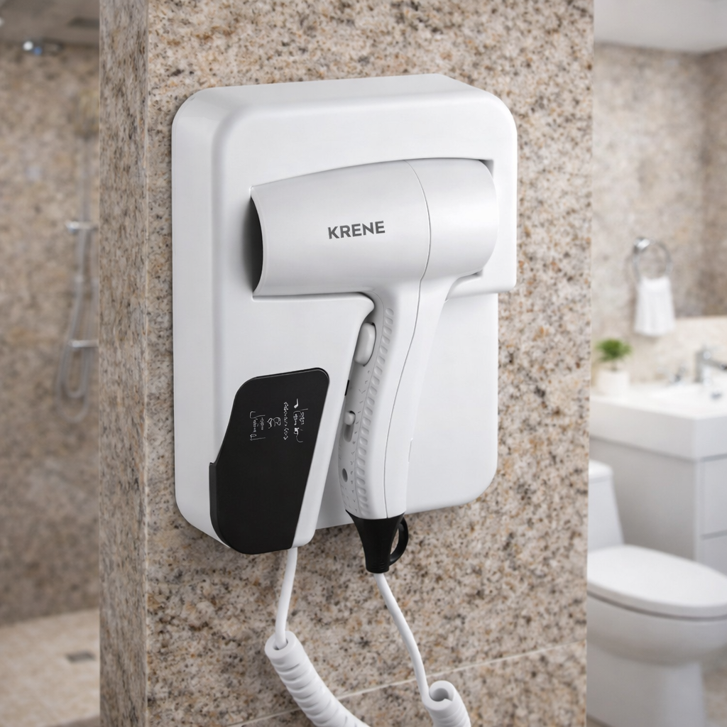 Máy sấy tóc 2 chiều nóng lạnh bảo vệ tóc chính hãng Krene INHSD-D90267 cao cấp công suất lớn to 1200W gắn tường