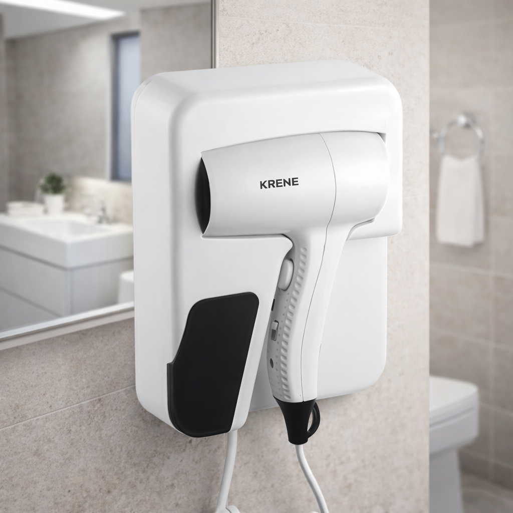 Máy sấy tóc 2 chiều nóng lạnh bảo vệ tóc chính hãng Krene INHSD-D90267-3 cao cấp công suất lớn to 1200W gắn tường